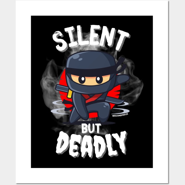 Cute Ninja Silent but Deadly Wall Art by Designs by Niklee